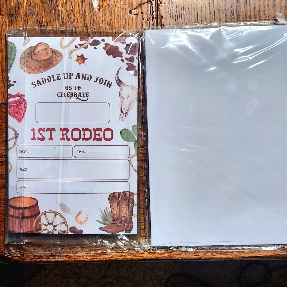 Western 1st Birthday Invitations • My First Rodeo Cowboy Party Invites Set of 20